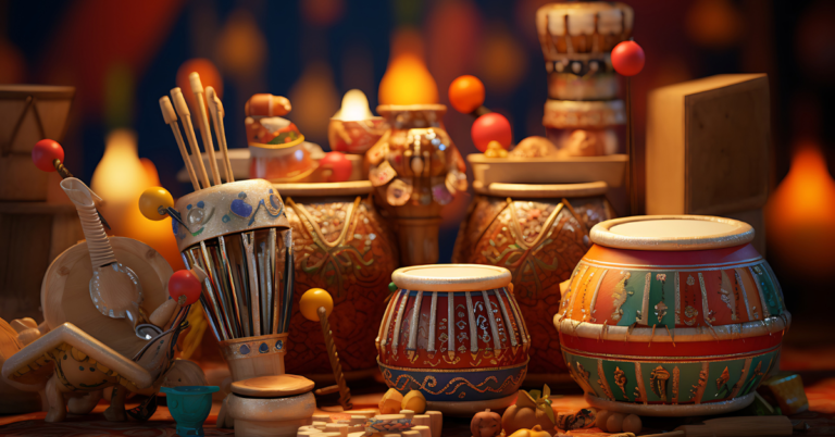 Traditional kashmiri musical instruments representing the rich Kashmiri culture and music of Jammu & Kashmir